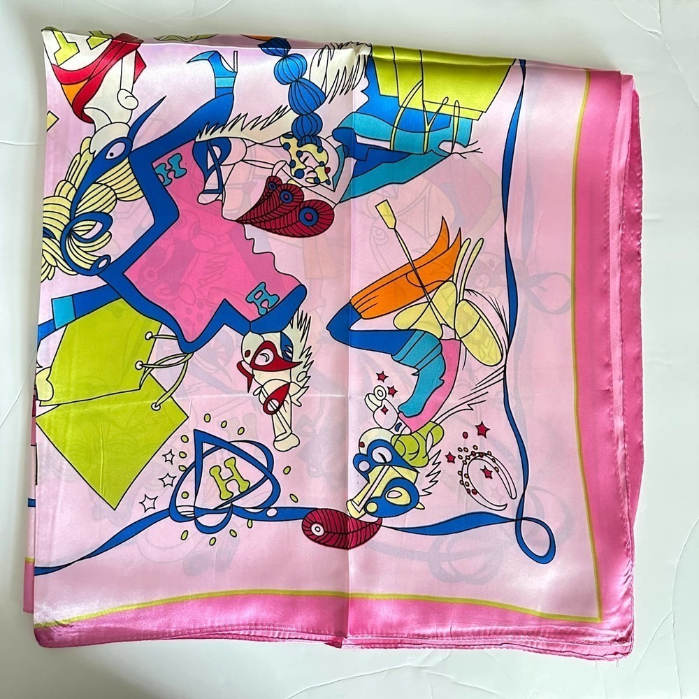: "Vibrant Watercolor Flower Paradise Silk Scarf" - Picture 3 of 3